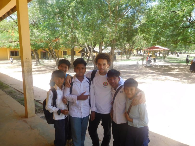 Alexis Sidney, from the University of Nantes, in between of survey and meeting the stakeholders, came across an elementary school students, here seen near Battambang province in Cambodia